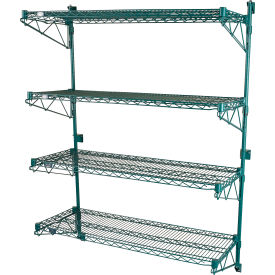 Poly-Green Adjustable Wall Mount Wire Shelving, 4 Shelf, Starter, 54"Wx14"Dx63"H view 2