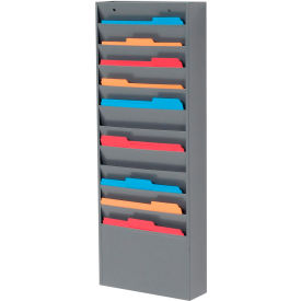 Global Industrial 806405 Global Industrial™ 11 Pockets - Medical Chart Hanging Wall File Holder - Gray image.