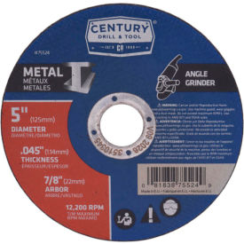 Century Drill 75524 Cutting Wheel 5" x 7/8" Aluminum Oxide