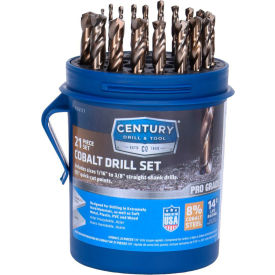 Century Drill 26121 - Cobalt Drill Bit 21 Piece Set - 135° - 1/16" to 1/2" by 32nds