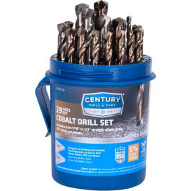 Century Drill 26529 - Cobalt Drill Bit 29 Piece Set - 135° - 1/16" to 1/2" by 64ths