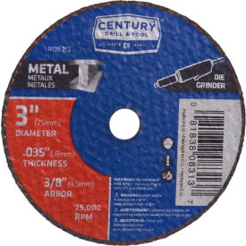 Century Drill 08313 Cutting Wheel 3" x 3/8" Aluminum Oxide