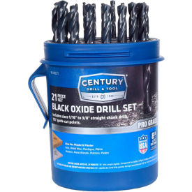 Century Drill 24021 - Black Oxide Drill Bit 21 Piece Set - 135° - 1/16" to 1/2" by 32nds
