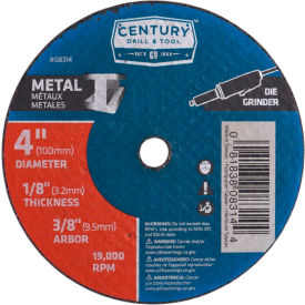 Century Drill 08314 Cutting Wheel 4" x 3/8" Aluminum Oxide
