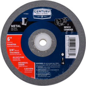 Century Drill 75863 Grinding Wheel 6" Dia. Universal Arbor 90 Grit Aluminum Oxide