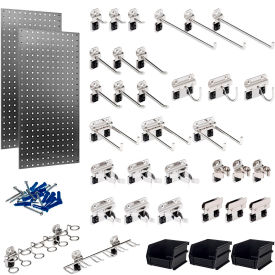 Triton Products 18"W x 36"H Stainless Steel Square Hole Pegboards w/ 32 LocHooks & 3 Bins
