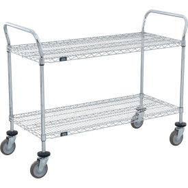 2 Shelf Utility Cart, Chrome, 60"W x 24"D x 39"H, Poly Casters, 4 Swivel view 2