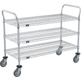 3 Shelf Utility Cart, Chrome, 60"W x 24"D x 39"H, Poly Casters, 4 Swivel view 2