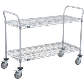 Utility Cart, 2 Shelf, 48"W x 24"D x 39"H, Poly Casters, 4 Swivel, 2 Brake view 2