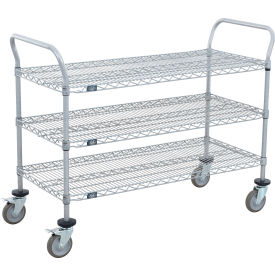 Utility Cart, 3 Shelf, 36"W x 18"D x 39"H, Poly Casters, 4 Swivel, 2 Brake view 2