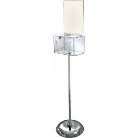 Large Clear Lottery Box on Pedestal Floor Stand w/ Pocket Lock & Keys 9"W x 6-1/4"D x 52-3/4"H