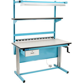 Global Industrial B2334696 Global Industrial™ Bench-In-A-Box Ergonomic Workbench, ESD Laminate Top, 60"Wx30"D, Blue image.
