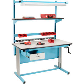 Global Industrial B2334697 Global Industrial™ Bench-In-A-Box Ergonomic Workbench, Plastic Laminate Top, 60"Wx30"D, Blue image.
