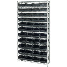 Quantum® 12 Shelf Chrome Bin Shelving 36"W x 12"D x 74"H 44 Economy Shelf Bins Black