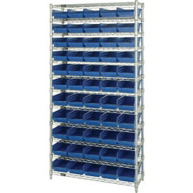 Quantum® 12 Shelf Chrome Bin Shelving 36"W x 12"D x 74"H 55 Economy Shelf Bins Black