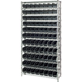 Quantum® 12 Shelf Chrome Bin Shelving 36"W x 12"D x 74"H 88 Economy Shelf Bins Black