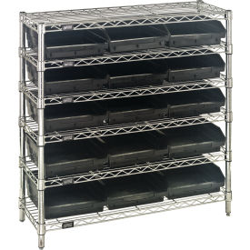 Quantum® 6 Shelf Chrome Bin Shelving 36"W x 12"D x 36"H 15 Economy Shelf Bins Black