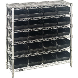 Quantum® 6 Shelf Chrome Bin Shelving 36"W x 12"D x 36"H 20 Economy Shelf Bins Black