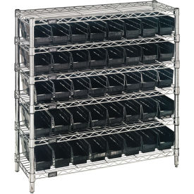 Quantum® 6 Shelf Chrome Bin Shelving 36"W x 12"D x 36"H 40 Economy Shelf Bins Black