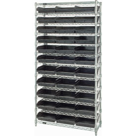 Quantum® 12 Shelf Chrome Bin Shelving 36"W x 24"D x 74"H 33 Economy Shelf Bins Black
