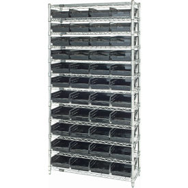 Quantum® 12 Shelf Chrome Bin Shelving 36"W x 18"D x 74"H 44 Economy Shelf Bins Black