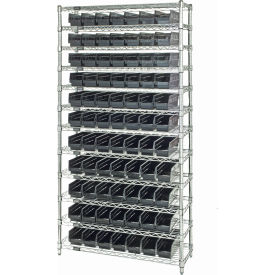 Quantum® 12 Shelf Chrome Bin Shelving 36"W x 18"D x 74"H 88 Economy Shelf Bins Black