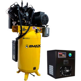 Emax Compressor ESP07V080V1PK-230 EMAX Silent Air 7.5 HP 1-Phase 80 Gallon Vertical Air Compressor w/30 CFM Dryer Bundle image.