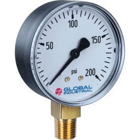 Global Industrial B2781308 Global Industrial™ 2-1/2" Pressure Gauge, 200 PSI, 1/4" NPT LM, Plastic image.