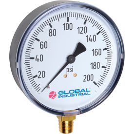 Global Industrial B2781364 Global Industrial™ 4" Pressure Gauge, 200 PSI, 1/4" NPT LM, Plastic image.