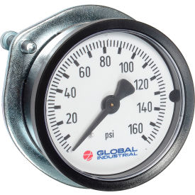Global Industrial B2781386 Global Industrial™ 2" Pressure Gauge, 100 PSI, 1/4" NPT CBM With U-Clamp, Plastic image.