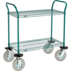 Nexel® 2 Shelf Utility Cart Poly-Green 48"Wx14"Dx 42"H Pneumatic Casters2 Swivel 2 Rigid