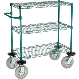 Nexel® 3 Shelf Push Cart Poly-Green48"W x 14"D x 43"H Pneumatic Casters2 Swivel 2 Rigid