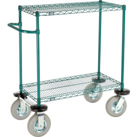 Nexel® 2 Shelf Push Cart Poly-Green48"W x 14"D x 43"H Pneumatic Casters2 Swivel 2 Rigid