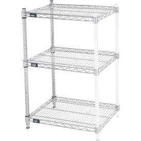 Global Industrial B3124374 Nexel® 3 Shelf, Chrome Wire Shelving Unit, Add On, 24"W x 14"D x 34"H image.