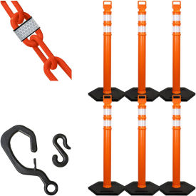 Mr. Chain® Delineator Kit with 2" x 40'L Reflective Chain Hex Base Traffic Orange Pack of 6