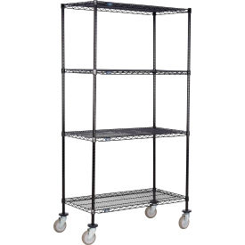 Nexel® 4 Shelf Truck Black Epoxy 30""W x 24""D x 69""H Polyurethane Swivel Casters