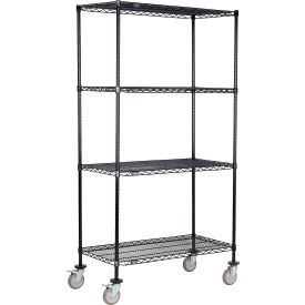 Nexel® 4 Shelf Truck Black Epoxy 36""W x 14""D x 60""H Polyurethane Swivel Casters 2 Brakes