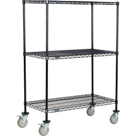 Nexel® 3 Shelf Truck Black Epoxy 48""W x 14""D x 80""H Polyurethane Swivel Casters 2 Brakes