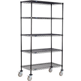 Nexel® 5 Shelf Truck Black Epoxy 72""W x 14""D x 60""H Polyurethane Swivel Casters 2 Brakes