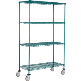 Nexel® 4 Shelf Truck Poly-Green 72""W x 14""D x 80""H Polyurethane Swivel Casters 2 Brakes