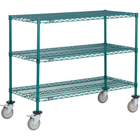 Nexel® 3 Shelf Truck Poly-Green 72""W x 21""D x 69""H Polyurethane Swivel Casters 2 Brakes