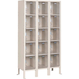 Global Industrial 5-Tier 15 Door Clear View Locker 36Wx12Dx66H Tan Asm. 
