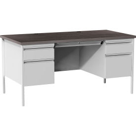 Interion® Steel Teachers Desk Double Pedestal 5 Drawers 60"W x 30"D Ash 
