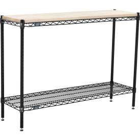 Nexel® 2 Shelf Black Epoxy Wire Shelving Unit Hardwood Top Starter 24"W x 14"D x 34"H 