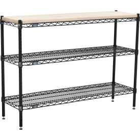 Nexel® 3 Shelf Black Epoxy Wire Shelving Unit Hardwood Top Starter 24"W x 14"D x 34"H 