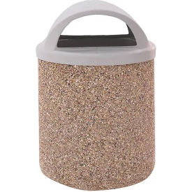 Wausau TF1165 Acid Wash Gray Concrete Waste Receptacle W/Brown Dome Lid- 26" Dia x 44"H 