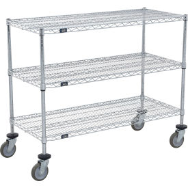 Nexel® 3 Shelf Shelf Cart Chrome 72"W x 18"D x 40"H Poly Casters 4 Swivel
