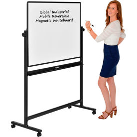 Global Industrial B444997BK Global Industrial™ Mobile Reversible Whiteboard - 48 x 36 - Steel - Black Frame image.
