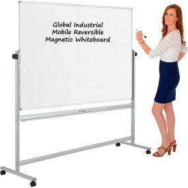 Global Industrial B1854285 Global Industrial™ Mobile Reversible Whiteboard With Silver Frame, 96" x 48" image.
