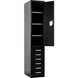 Hallowell® Fort Knox 1-Tier 1 Door Locker w/ 6 Drawers 24"Wx24"Dx78"H Black All-Welded